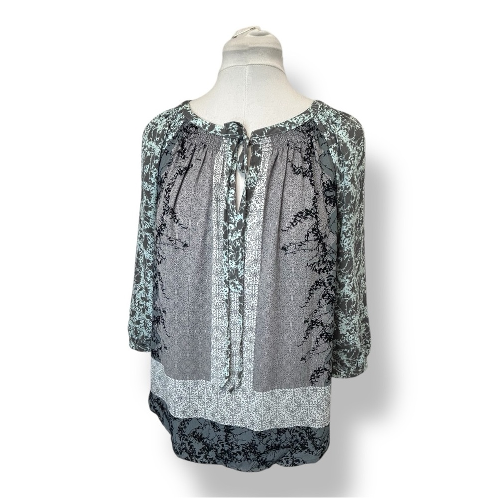 Daniel Rainn Women’s 3/4 Sleeve V Neck Blouse Paisley Boho Tie Peasant Aqua M